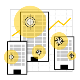 Business risk analysis illustration showing buildings with targets on them